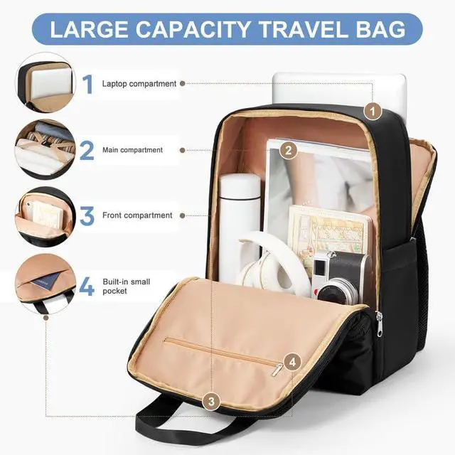 Alt view image 4 of 5 - suratio Black Small Travel Backpack For Women Carry On Backpack For Traveling On Airplane Laptop Work Teacher Backpacks For Men Personal Item Travel Bag