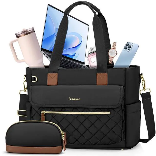 Main image of RAINSMORE Teacher Tote Bag 15.6 inch Laptop Bag for Women with Cup Holder Work Bags Nurse Bag Professional Computer Briefcase