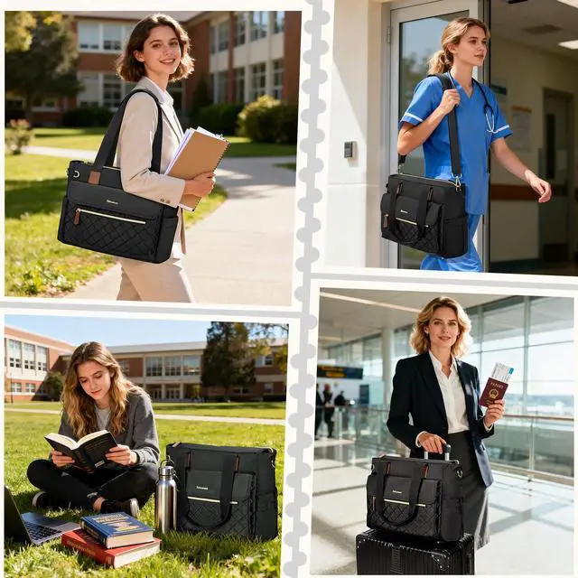 Alt view image 2 of 5 - RAINSMORE Teacher Tote Bag 15.6 inch Laptop Bag for Women with Cup Holder Work Bags Nurse Bag Professional Computer Briefcase