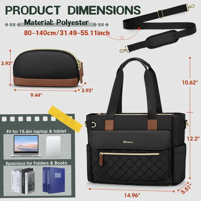 Alt view image 4 of 5 - RAINSMORE Teacher Tote Bag 15.6 inch Laptop Bag for Women with Cup Holder Work Bags Nurse Bag Professional Computer Briefcase