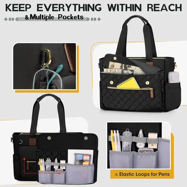 Alt view image 5 of 5 - RAINSMORE Teacher Tote Bag 15.6 inch Laptop Bag for Women with Cup Holder Work Bags Nurse Bag Professional Computer Briefcase