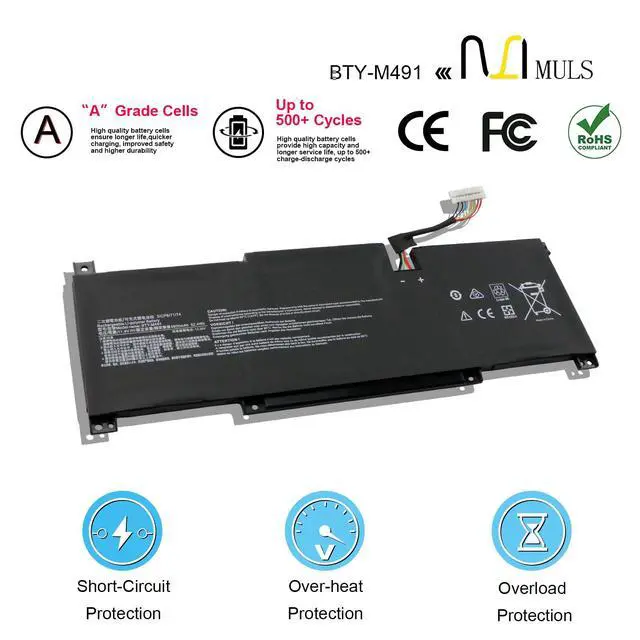 Alt view image 4 of 5 - BTY-M491 Laptop Battery for MSI Modern 15 A10M A10M-028DE A10RAS A10RB A10RD A11M A11SB A4M A4MW Summit B15 A11M Stealth 15M 11.4V 4600mAh White Connector