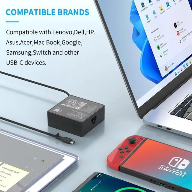 Alt view image 4 of 5 - Lewepe 100W 65W USB C Charger Compatible with Asus ROG Ally X Z1 ROG Flow X16 X13 Z13 GV301R GZ301 GV301 GZ301Z GV301Q Type-C 20V 5A Fast Charging Power Supply AC Adapter