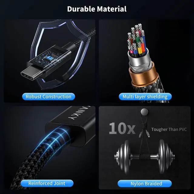 Alt view image 4 of 5 - IVANKY Intel Certified Thunderbolt 5 Cable 2Pack 3.3ft, 120Gbps Bandwidth, Support 16K/Dual 8K, 240W, Premium USB to USB Cable, Compatible for Thunderbolt 4/5,SSD,Monitor,MacBook M4-3.3FT, 2Pack