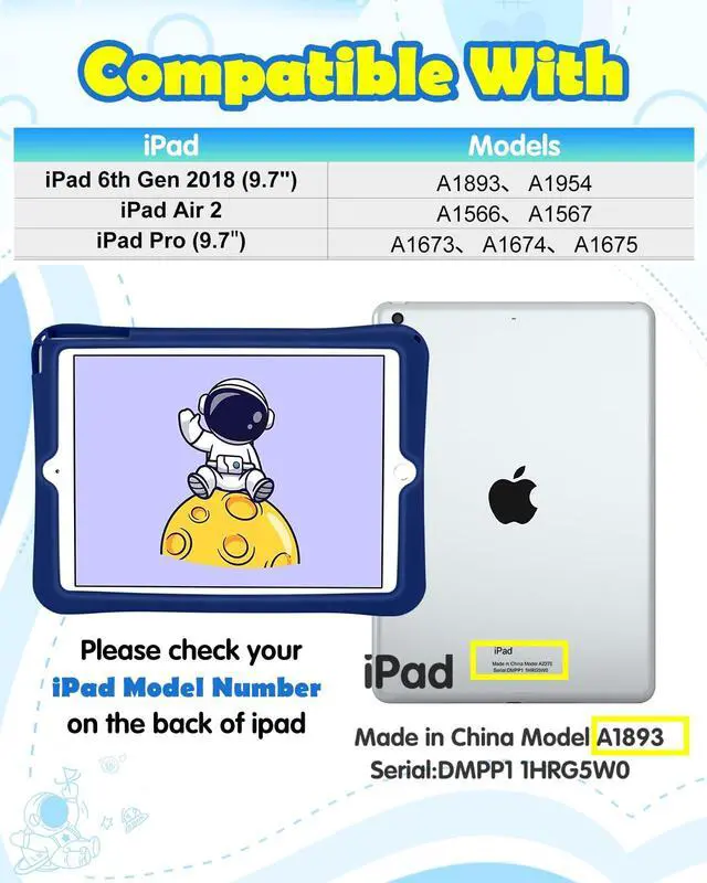 Alt view image 2 of 5 - Wazzasoft for iPad 6th Generation/iPad Air 2/Pro 9.7 Inch Case Boys Cute Astronaut Cover Kawaii 3D Cartoon Rotating Handle Stand+Strap Silicone Funda for Apple iPad Cases 6th Gen/ Air2/ Pro9.7