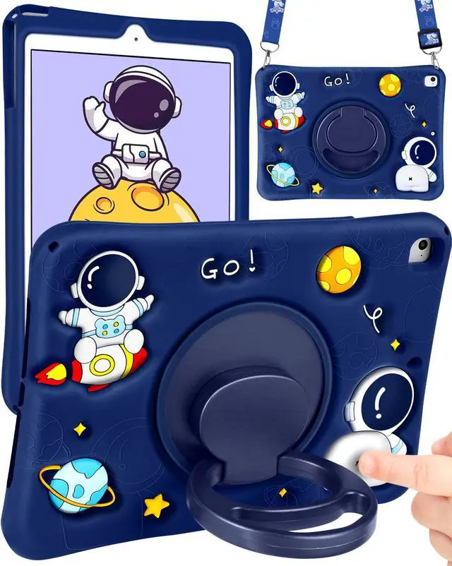 Main image of Wazzasoft for iPad 6th Generation/iPad Air 2/Pro 9.7 Inch Case Boys Cute Astronaut Cover Kawaii 3D Cartoon Rotating Handle Stand+Strap Silicone Funda for Apple iPad Cases 6th Gen/ Air2/ Pro9.7