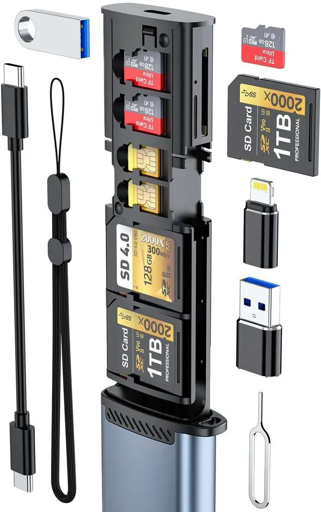 Main image of MTAKYA SD Card Holder Case with High-Speed USB 3.1 Type-C SD/TF Card Reader, SD Card Reader for iPhone, Android, Trail Cameras and Drones Plug and Play Micro SD Card Reader Adapter