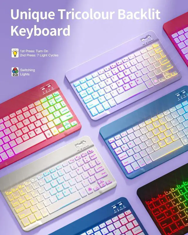 Alt view image 3 of 5 - kidopire Compatible with iPad 11th 10th Generation Case with Keyboard - Detachable Wireless Keyboard Case for iPad A16 11-inch 2025 & 10.9-inch 2022, 7 Colors Backlit & 360° Rotatable Cover, Purple