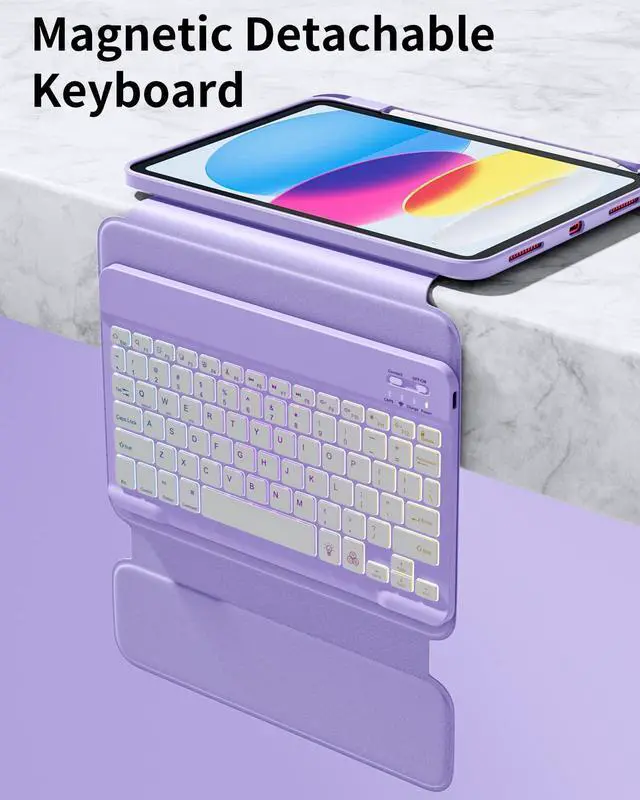 Alt view image 4 of 5 - kidopire Compatible with iPad 11th 10th Generation Case with Keyboard - Detachable Wireless Keyboard Case for iPad A16 11-inch 2025 & 10.9-inch 2022, 7 Colors Backlit & 360° Rotatable Cover, Purple