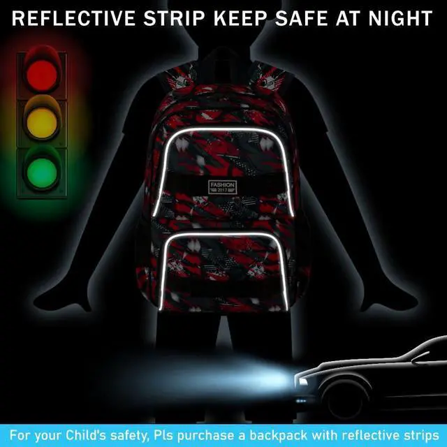 Alt view image 3 of 5 - 3Pcs Boys Backpack, 17 Inches School Bookbag Set for Teens College Students, Graffiti Laptop Backpacks with Lunch Box (Red)