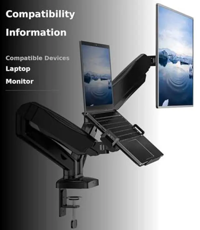 Alt view image 3 of 5 - WALI Laptop Mount for Desk, Monitor Arm Mount for 17"-32Computer Screen and 11.6" - 17.3" Notebook,Dual Monitor Mount Holds up to 19.8lbs, Laptop Tray Stand with Gas Spring Arm (GSMP002LP), Black