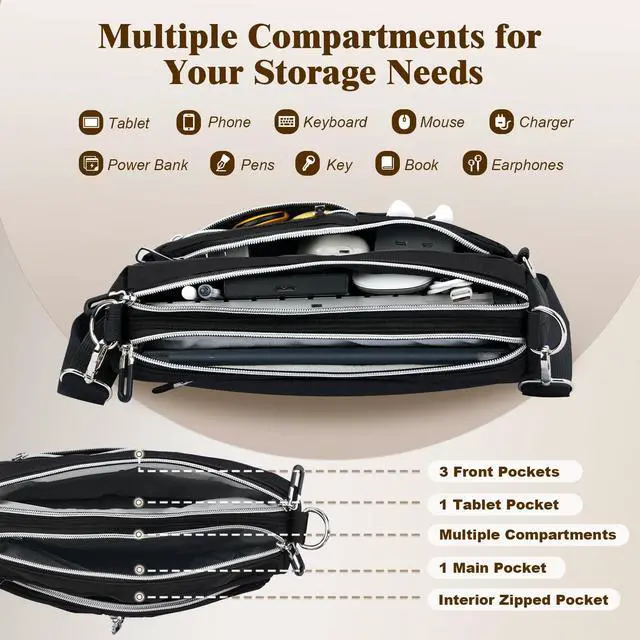 Alt view image 3 of 5 - TiMOVO 9-11 Inch Tablet Sleeve Bag for iPad 11-inch A16 2025, iPad 10th Generation 10.9"/10.2", i Pad Air 11/5th/4th Gen. 10.9", Galaxy Tab A9 Plus 11", Anti-Theft Deisgn & Shoulder Strap, Black