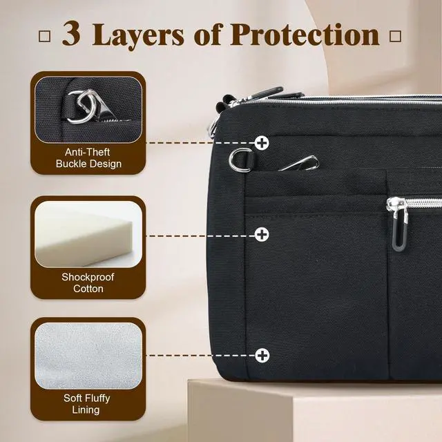 Alt view image 4 of 5 - TiMOVO 9-11 Inch Tablet Sleeve Bag for iPad 11-inch A16 2025, iPad 10th Generation 10.9"/10.2", i Pad Air 11/5th/4th Gen. 10.9", Galaxy Tab A9 Plus 11", Anti-Theft Deisgn & Shoulder Strap, Black