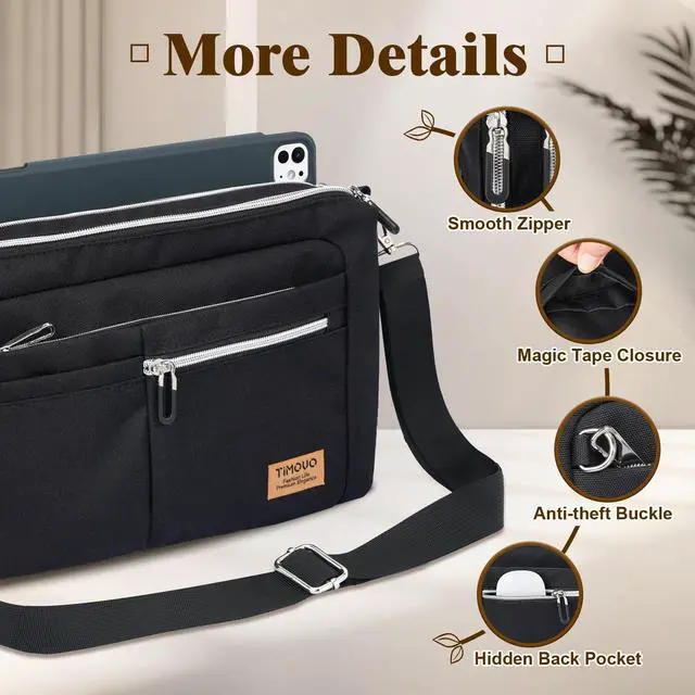 Alt view image 5 of 5 - TiMOVO 9-11 Inch Tablet Sleeve Bag for iPad 11-inch A16 2025, iPad 10th Generation 10.9"/10.2", i Pad Air 11/5th/4th Gen. 10.9", Galaxy Tab A9 Plus 11", Anti-Theft Deisgn & Shoulder Strap, Black