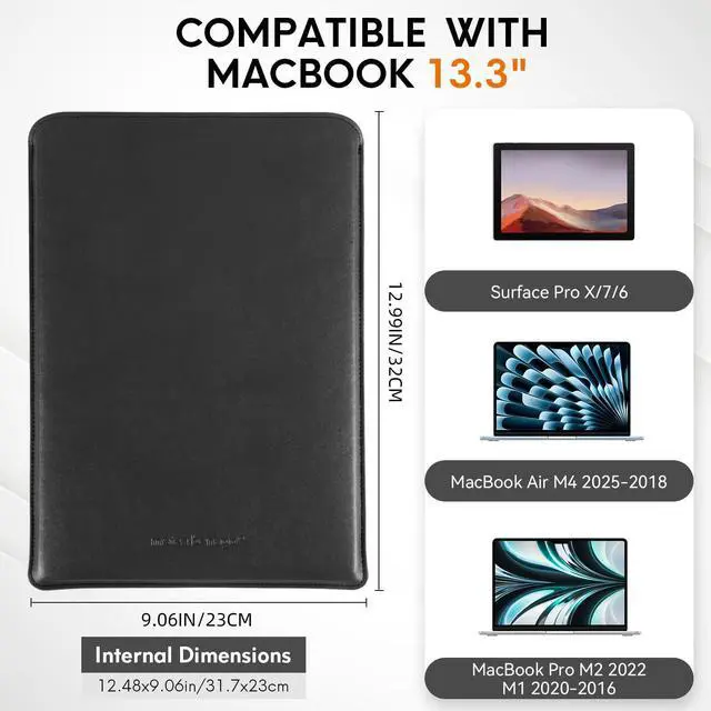 Alt view image 2 of 5 - 13 Inch Laptop Sleeve, Nappa Leather Protective Laptop Case Cover Compatible with MacBook Air M4 2025-2018 & MacBook Pro M2 2022 M1 2020-2016 (Charcoal Gray, 13 Inch MacBook Air/Pro)