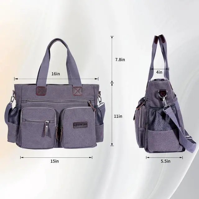 Alt view image 2 of 5 - YIEMICPRO Nurse Bag for Work - Large Women Work Toter Multiple Pockets, with Laptop Compartment, Durable Shoulder Strap for Nurses, Teacher & Home health nurse bag Healthcare Professional (Grey)