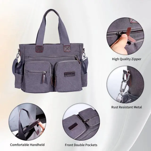 Alt view image 3 of 5 - YIEMICPRO Nurse Bag for Work - Large Women Work Toter Multiple Pockets, with Laptop Compartment, Durable Shoulder Strap for Nurses, Teacher & Home health nurse bag Healthcare Professional (Grey)