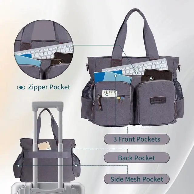 Alt view image 5 of 5 - YIEMICPRO Nurse Bag for Work - Large Women Work Toter Multiple Pockets, with Laptop Compartment, Durable Shoulder Strap for Nurses, Teacher & Home health nurse bag Healthcare Professional (Grey)