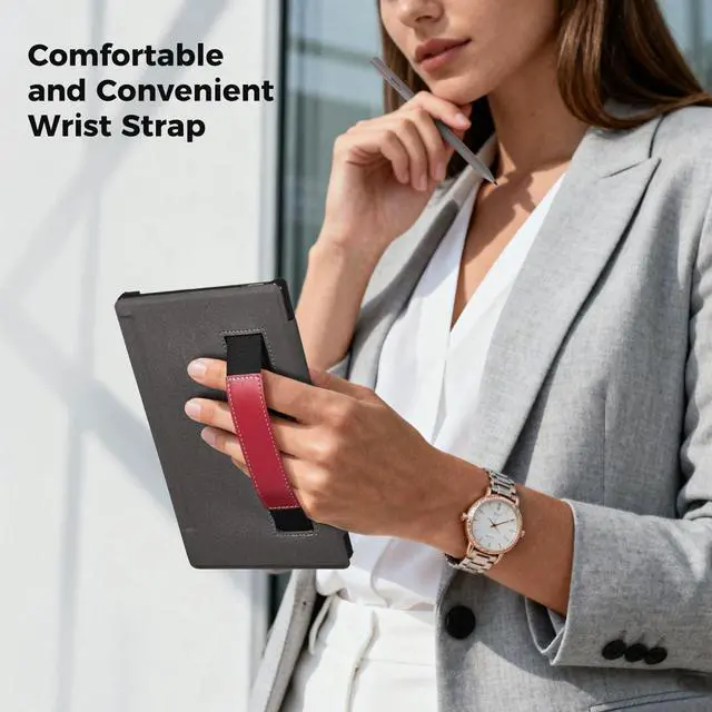 Alt view image 2 of 5 - CoBak Case with Hand Strap for Remarkable Paper Pro Move 7.3" 2025 Released - Smart Auto Sleep/Wake Folio Lightweight Protective Cover with Built-in Pen Holder and Nibs Holder (Red)