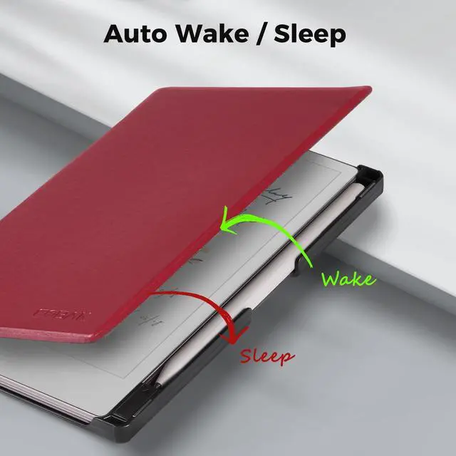 Alt view image 4 of 5 - CoBak Case with Hand Strap for Remarkable Paper Pro Move 7.3" 2025 Released - Smart Auto Sleep/Wake Folio Lightweight Protective Cover with Built-in Pen Holder and Nibs Holder (Red)