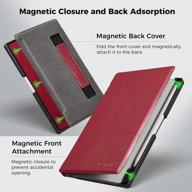 Alt view image 5 of 5 - CoBak Case with Hand Strap for Remarkable Paper Pro Move 7.3" 2025 Released - Smart Auto Sleep/Wake Folio Lightweight Protective Cover with Built-in Pen Holder and Nibs Holder (Red)