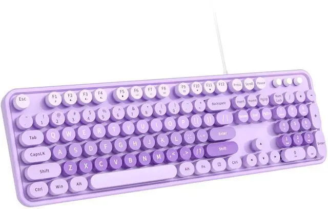 Main image of MOFII Large Print Keyboard, USB Wired Computer Keyboard, Full Size Round Key Retro Typewriter Keyboard for Laptop PC Windows- Pale Purple