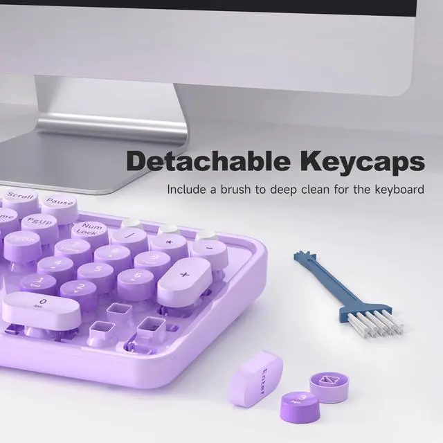 Alt view image 5 of 5 - MOFII Large Print Keyboard, USB Wired Computer Keyboard, Full Size Round Key Retro Typewriter Keyboard for Laptop PC Windows- Pale Purple