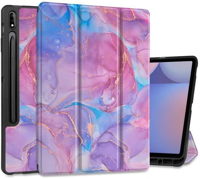 Main image of MEEgoodo Case for Samsung Galaxy Tab S10+ 2024/S9 Plus/S9 FE Plus 12.4 inch Cover 2023 with Pen Holder,Tablet Cases with Folding Stand+Soft TPU Back Shell + Smart Auto Wake/Sleep, Pink Marble Texture