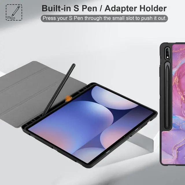 Alt view image 3 of 5 - MEEgoodo Case for Samsung Galaxy Tab S10+ 2024/S9 Plus/S9 FE Plus 12.4 inch Cover 2023 with Pen Holder,Tablet Cases with Folding Stand+Soft TPU Back Shell + Smart Auto Wake/Sleep, Pink Marble Texture