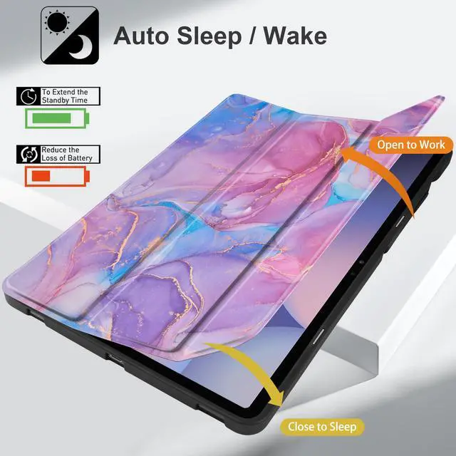 Alt view image 4 of 5 - MEEgoodo Case for Samsung Galaxy Tab S10+ 2024/S9 Plus/S9 FE Plus 12.4 inch Cover 2023 with Pen Holder,Tablet Cases with Folding Stand+Soft TPU Back Shell + Smart Auto Wake/Sleep, Pink Marble Texture