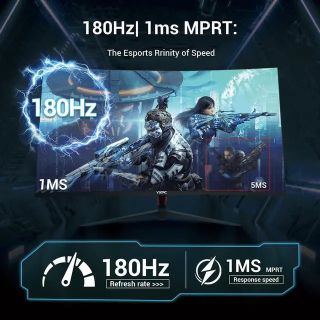 Alt view image 2 of 5 - YXPC 27inch Curved Gaming Monitor 180Hz FHD 1080p, 1ms VA Display, 1800R,FreeSync Premium, Borderless Design, Eye Care, Built-in Speakers, HDMI/DisplayPort, PC Office Monitor for Working and Gaming