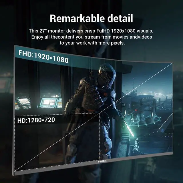 Alt view image 4 of 5 - YXPC 27inch Curved Gaming Monitor 180Hz FHD 1080p, 1ms VA Display, 1800R,FreeSync Premium, Borderless Design, Eye Care, Built-in Speakers, HDMI/DisplayPort, PC Office Monitor for Working and Gaming