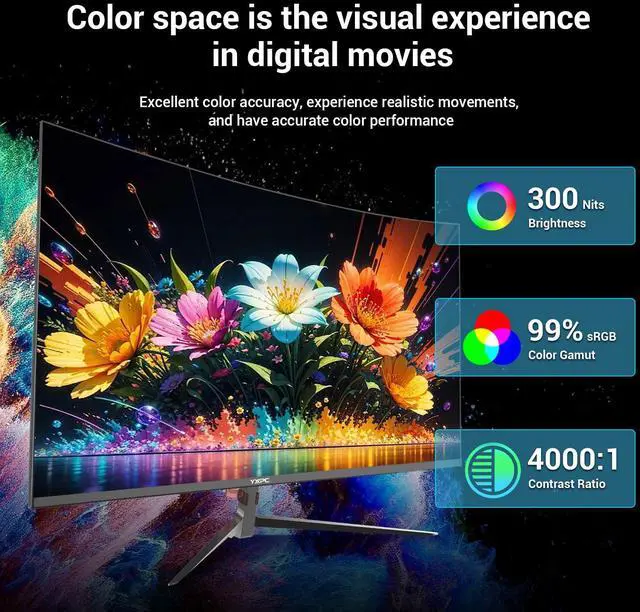 Alt view image 5 of 5 - YXPC 27inch Curved Gaming Monitor 180Hz FHD 1080p, 1ms VA Display, 1800R,FreeSync Premium, Borderless Design, Eye Care, Built-in Speakers, HDMI/DisplayPort, PC Office Monitor for Working and Gaming