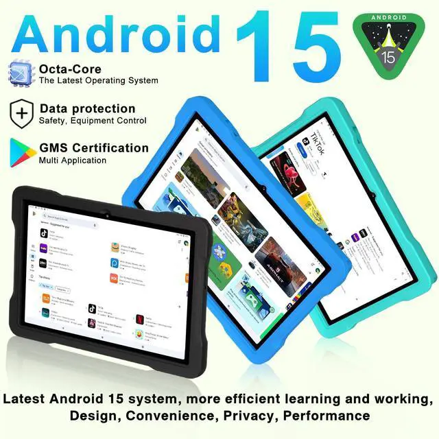 Alt view image 2 of 5 - UJJ Kids Tablet 10 Inch Android 15 Tablets, 30GB RAM 64GB ROM 1TB Expand, Octa-Core Tablet with Gemini AI, 6000mAh, 5G WiFi, HD IPS Display, Widevine L1, Parental Control, Drop-Proof EVA Case (Black)