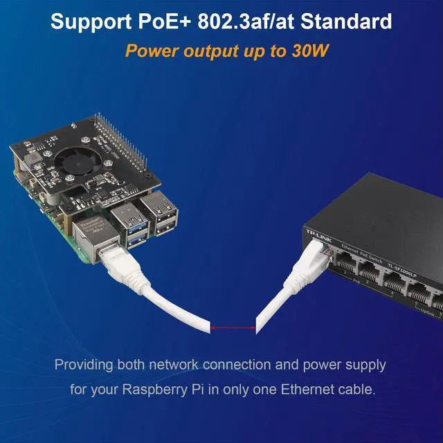 Alt view image 2 of 5 - ZDE ZP580 PoE+ HAT for Raspberry Pi 5 Power Over Ethernet HAT Adapter Board Supports 802.3af/at Network Standard with Onboard Cooling Fan