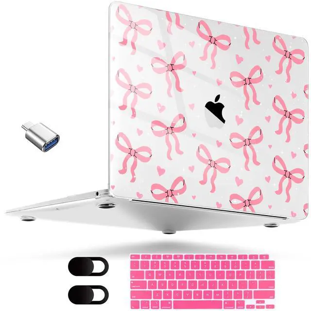 Main image of MEEgoodo for M2 MacBook Pro 13 inch Case 2022 2021 2020,Crystal Cover Fit Model A2338 M2/M1 A2251 A2289, Flexible Plastic Case for 13.3-inch Laptop, Hard Shell for MacBook Pro M2,Pink Bows