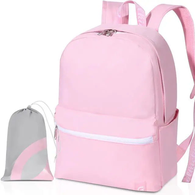 Main image of TRAILKICKER Backpack for School, Basic Bookbag 22L for Women Girls Teens Middle School College, Durable Lightweight School Backpack with Drawstring Bag, 15 inch Laptop Compartment, Pink