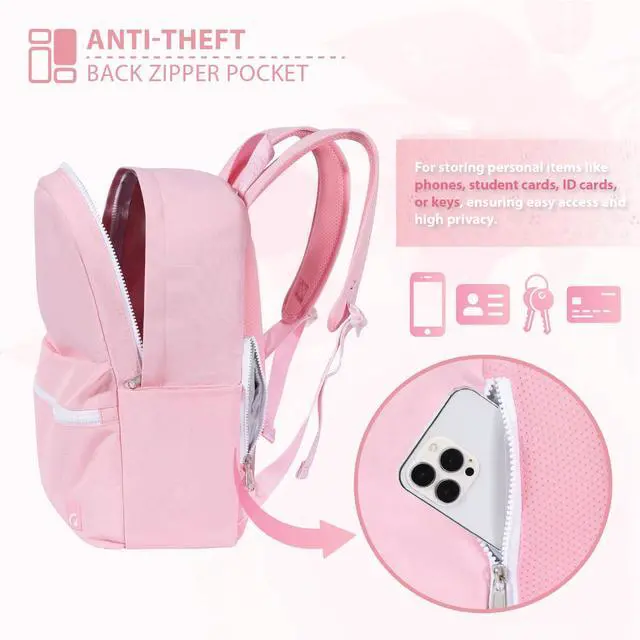 Alt view image 3 of 5 - TRAILKICKER Backpack for School, Basic Bookbag 22L for Women Girls Teens Middle School College, Durable Lightweight School Backpack with Drawstring Bag, 15 inch Laptop Compartment, Pink