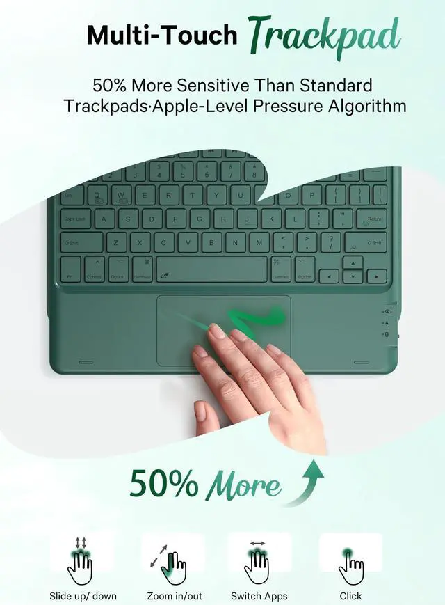 Alt view image 5 of 5 - CHESONA for iPad 10th Generation Case with Keyboard, 7 Color Backlight, Multi-Touch Trackpad, Flip Stand Case with Pencil Holder, 2 Wireless Channels for iPad (A16) 11th/10th Gen 2025/2022, Green