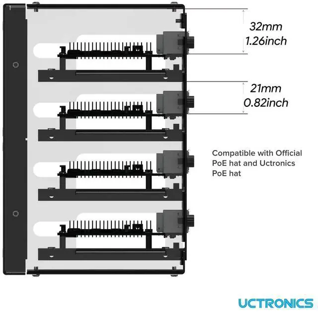 Alt view image 4 of 5 - UCTRONICS for Raspberry Pi Cluster Case, Desktop Metal Rack Case, 4 Layers with 2 Cooling Fans Compatible with Raspberry Pi 5/4B and 2.5" SSD