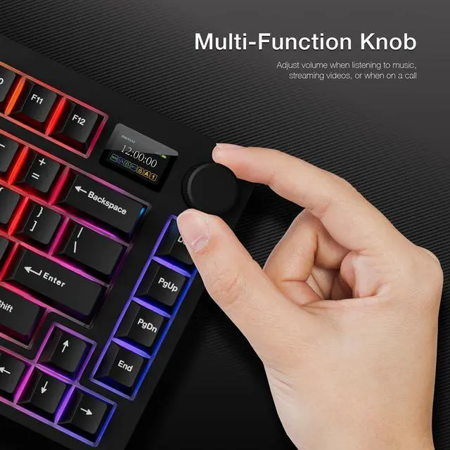 Alt view image 3 of 5 - TECWARE Spectre 75% RGB Mechanical Gaming Keyboard with Customizable LCD Screen, Multi-Function Knob, Gasket Mount, South Face 5-Pin Universal Hot-Swappable Sockets Black Cocoa Brown Switch