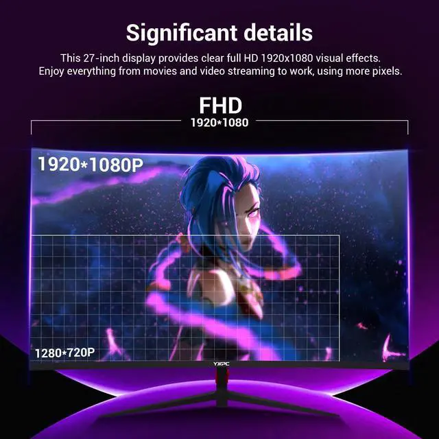 Alt view image 3 of 5 - YXPC 27 inch Curved Gaming Monitor 100Hz (1920x1080P) VA Panel 1800R, Built-in Speakers,98% sRGB Professional Computer Monitors, 3Sides Frameless, Flicker-Less,Blue Light Filter, for Office Gaming