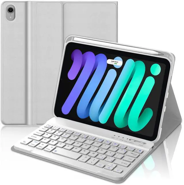 Main image of WINCHKING Keyboard Case for iPad mini (A17 Pro) 7th Generation/Mini 6th Gen 8.3 Inch,Slim and Lightweight,Detachable Wireless Keyboard Folio Case with Pencil Holder for iPad mini 7/6 (Light Gray)
