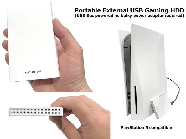 Alt view image 4 of 5 - Avolusion HD250U3-WH 1TB USB 3.0 Portable External Gaming Hard Drive - White (for PS5, Pre-Formatted)