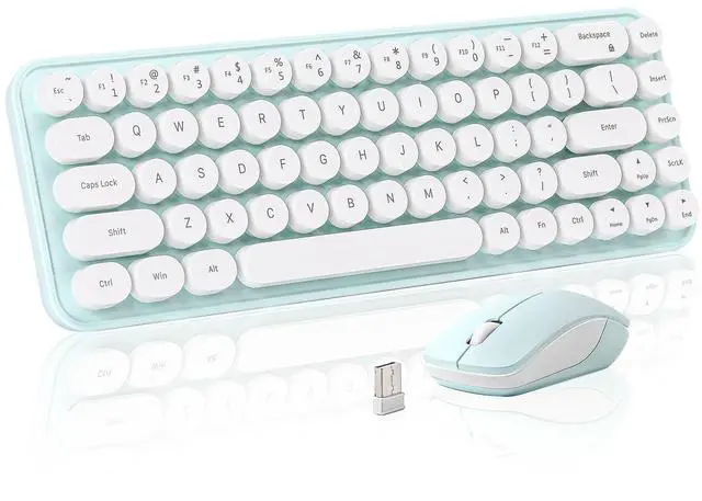 Main image of MIKIBY i68 Wireless Typewriter Keyboard and Mouse Combo,2.4GHz Cordless Connection, Cute Retro Aesthetic Design Round Keycaps for Tablet, Phone, PC and Win/Mac/Android(Green)
