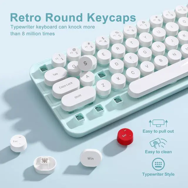 Alt view image 4 of 5 - MIKIBY i68 Wireless Typewriter Keyboard and Mouse Combo,2.4GHz Cordless Connection, Cute Retro Aesthetic Design Round Keycaps for Tablet, Phone, PC and Win/Mac/Android(Green)