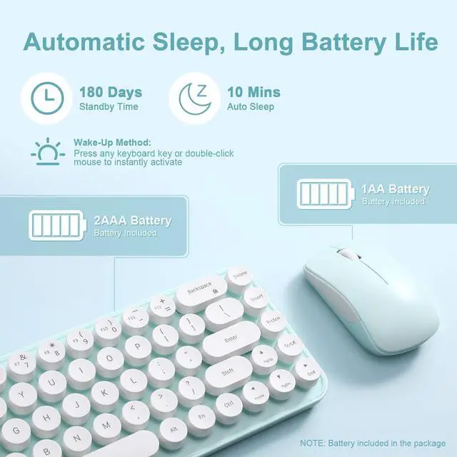 Alt view image 5 of 5 - MIKIBY i68 Wireless Typewriter Keyboard and Mouse Combo,2.4GHz Cordless Connection, Cute Retro Aesthetic Design Round Keycaps for Tablet, Phone, PC and Win/Mac/Android(Green)