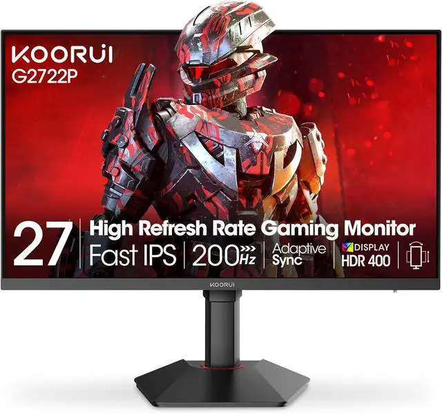 Main image of KOORUI 27 Inch QHD Gaming Monitor, 200Hz Monitor, 1ms, Fast IPS, HDR400, 95% DCI-P3 Color Gamut, Height/Pivot/Tilt Adjustability, Adaptive Sync Technology, HDMI & DP Ports, 2K Display, Black G2722P