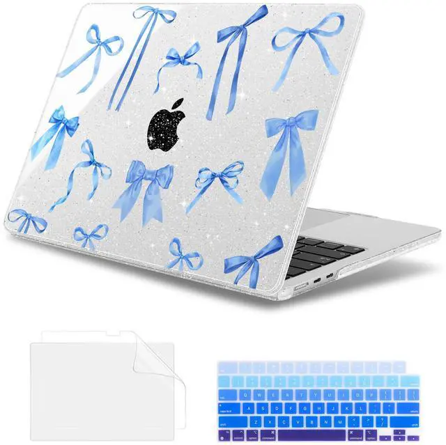 Main image of May Chen Compatible with M4 MacBook Air 15 inch Case 2025 2024 2023 A3241 A3114 M3 A2941 M2 with Liquid Retina Display & Touch ID, Plastic Hard Shell with Keyboard Cover - Blue Bows