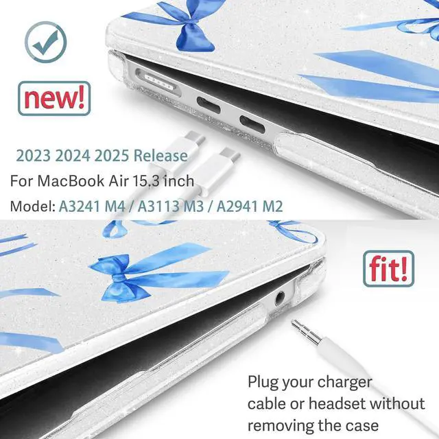Alt view image 3 of 5 - May Chen Compatible with M4 MacBook Air 15 inch Case 2025 2024 2023 A3241 A3114 M3 A2941 M2 with Liquid Retina Display & Touch ID, Plastic Hard Shell with Keyboard Cover - Blue Bows